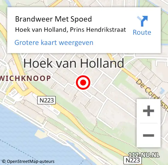 Locatie op kaart van de 112 melding: Brandweer Met Spoed Naar Hoek van Holland, Prins Hendrikstraat op 19 maart 2024 18:39