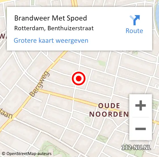 Locatie op kaart van de 112 melding: Brandweer Met Spoed Naar Rotterdam, Benthuizerstraat op 19 maart 2024 19:29