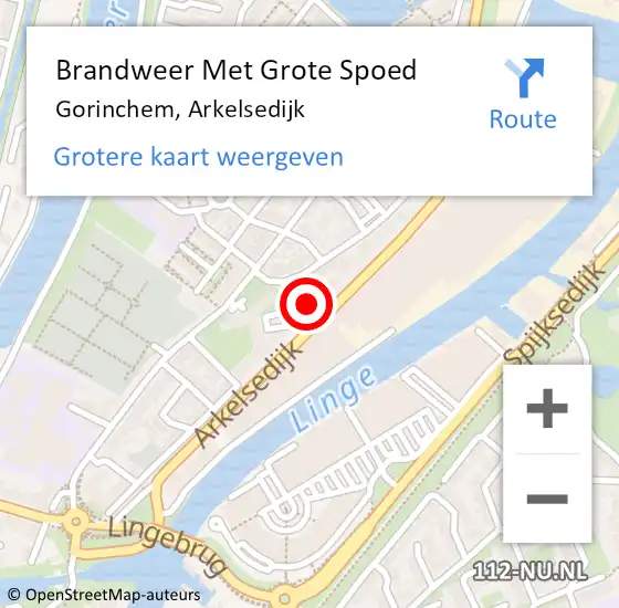 Locatie op kaart van de 112 melding: Brandweer Met Grote Spoed Naar Gorinchem, Arkelsedijk op 19 maart 2024 19:37