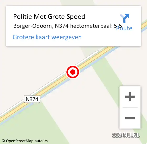 Locatie op kaart van de 112 melding: Politie Met Grote Spoed Naar Borger-Odoorn, N374 hectometerpaal: 5,5 op 19 maart 2024 19:56
