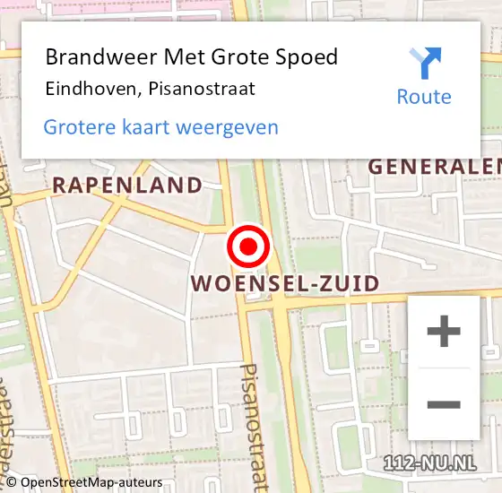 Locatie op kaart van de 112 melding: Brandweer Met Grote Spoed Naar Eindhoven, Pisanostraat op 19 maart 2024 20:25