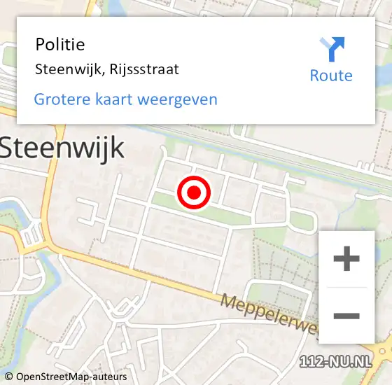 Locatie op kaart van de 112 melding: Politie Steenwijk, Rijssstraat op 19 maart 2024 21:17