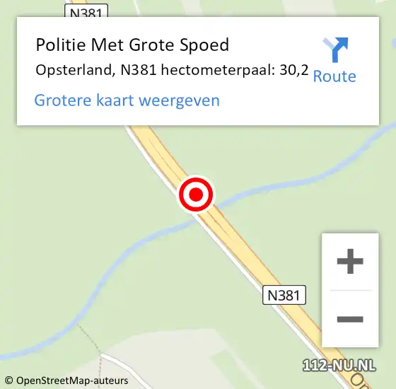 Locatie op kaart van de 112 melding: Politie Met Grote Spoed Naar Opsterland, N381 hectometerpaal: 30,2 op 19 maart 2024 21:43