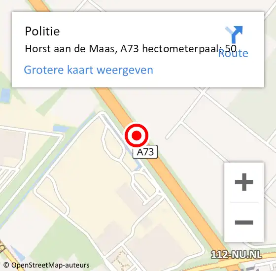 Locatie op kaart van de 112 melding: Politie Horst aan de Maas, A73 hectometerpaal: 50 op 19 maart 2024 22:05