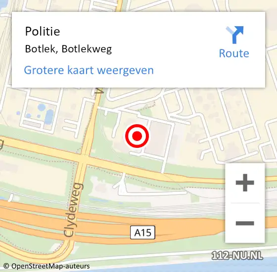 Locatie op kaart van de 112 melding: Politie Botlek, Botlekweg op 19 maart 2024 22:51