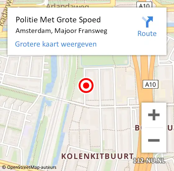 Locatie op kaart van de 112 melding: Politie Met Grote Spoed Naar Amsterdam, Majoor Fransweg op 19 maart 2024 22:56