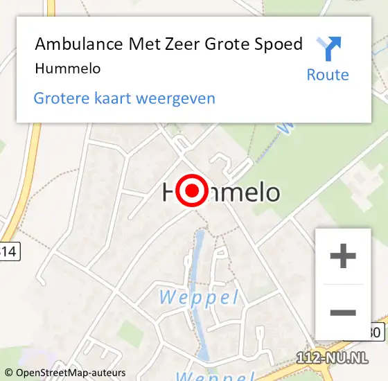 Locatie op kaart van de 112 melding: Ambulance Met Zeer Grote Spoed Naar Hummelo op 19 maart 2024 23:33