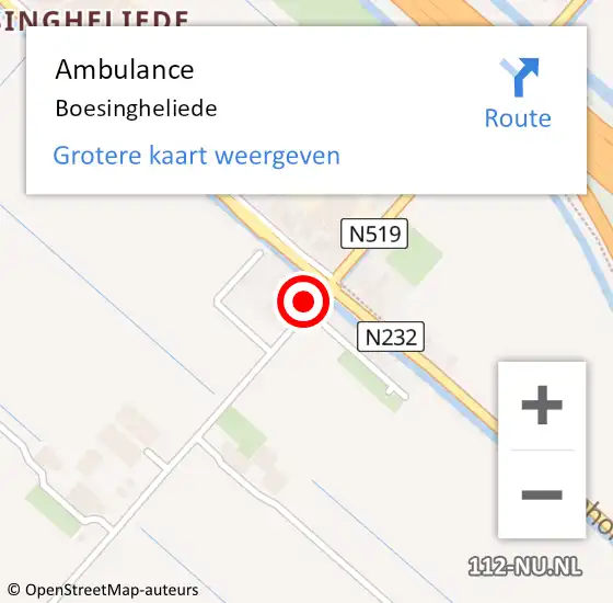 Locatie op kaart van de 112 melding: Ambulance Boesingheliede op 20 maart 2024 00:55