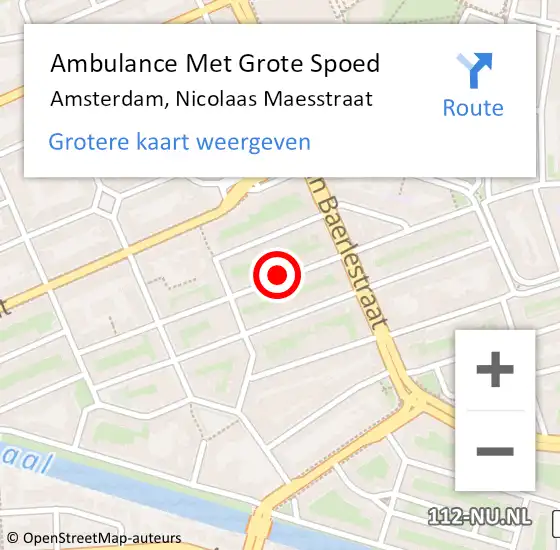 Locatie op kaart van de 112 melding: Ambulance Met Grote Spoed Naar Amsterdam, Nicolaas Maesstraat op 20 maart 2024 07:56