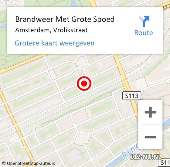 Locatie op kaart van de 112 melding: Brandweer Met Grote Spoed Naar Amsterdam, Vrolikstraat op 20 maart 2024 08:58