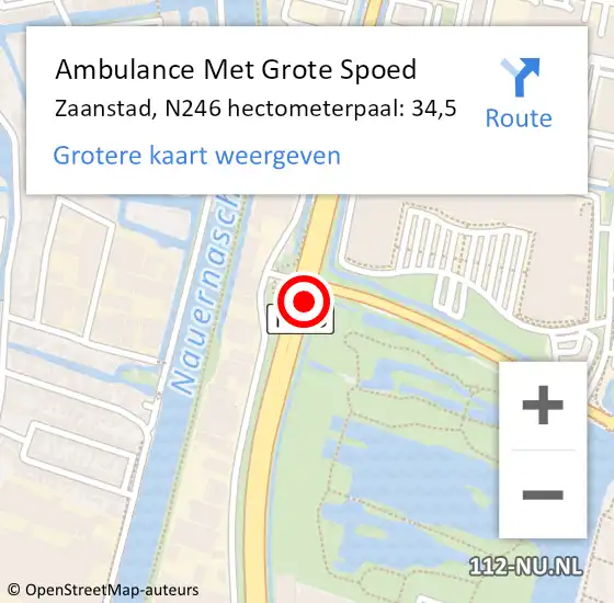 Locatie op kaart van de 112 melding: Ambulance Met Grote Spoed Naar Zaanstad, N246 hectometerpaal: 34,5 op 20 maart 2024 09:01