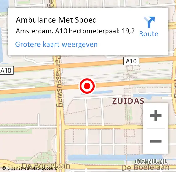 Locatie op kaart van de 112 melding: Ambulance Met Spoed Naar Amsterdam, A10 hectometerpaal: 19,2 op 20 maart 2024 09:35