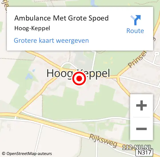 Locatie op kaart van de 112 melding: Ambulance Met Grote Spoed Naar Hoog-Keppel op 20 maart 2024 09:51
