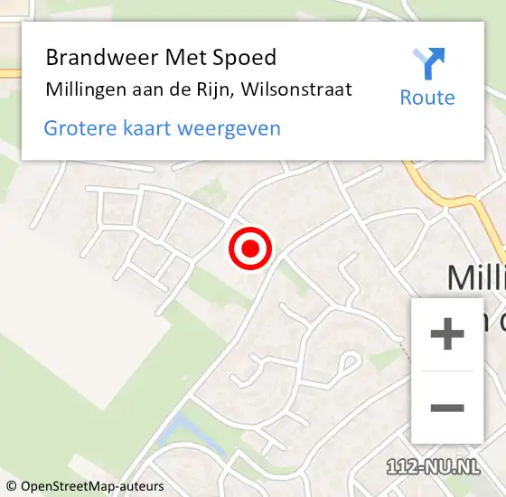 Locatie op kaart van de 112 melding: Brandweer Met Spoed Naar Millingen aan de Rijn, Wilsonstraat op 20 maart 2024 09:52