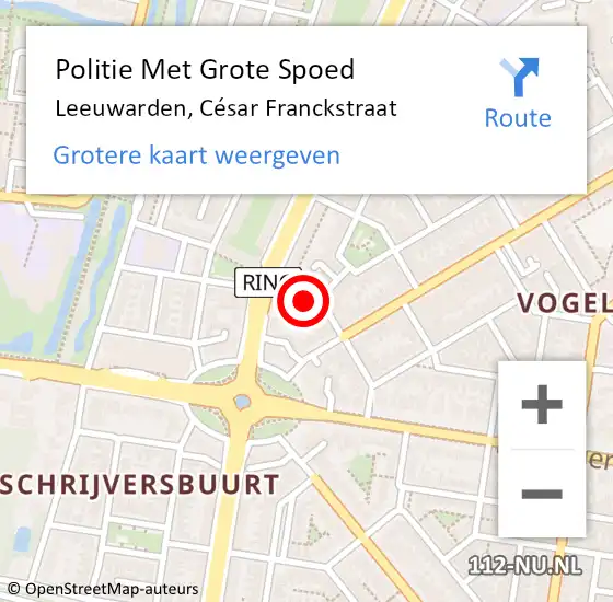 Locatie op kaart van de 112 melding: Politie Met Grote Spoed Naar Leeuwarden, César Franckstraat op 20 maart 2024 10:48