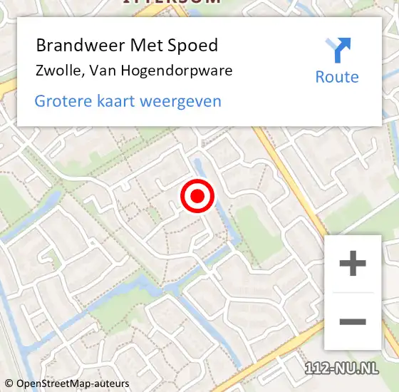 Locatie op kaart van de 112 melding: Brandweer Met Spoed Naar Zwolle, Van Hogendorpware op 20 maart 2024 10:57