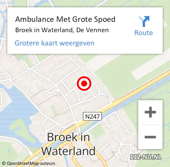 Locatie op kaart van de 112 melding: Ambulance Met Grote Spoed Naar Broek in Waterland, De Vennen op 20 maart 2024 11:39