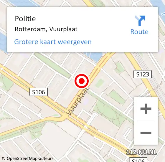 Locatie op kaart van de 112 melding: Politie Rotterdam, Vuurplaat op 20 maart 2024 11:56