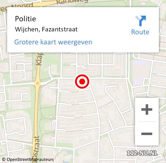 Locatie op kaart van de 112 melding: Politie Wijchen, Fazantstraat op 20 maart 2024 12:04