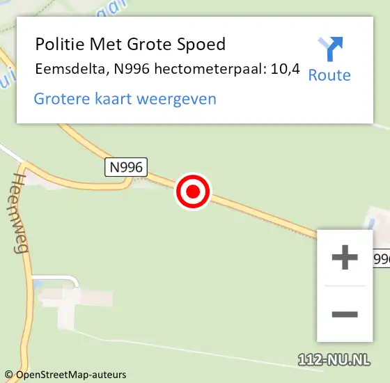 Locatie op kaart van de 112 melding: Politie Met Grote Spoed Naar Eemsdelta, N996 hectometerpaal: 10,4 op 20 maart 2024 12:10