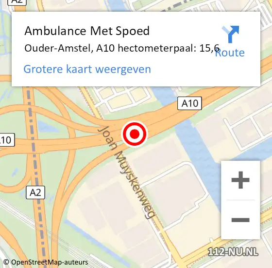 Locatie op kaart van de 112 melding: Ambulance Met Spoed Naar Ouder-Amstel, A10 hectometerpaal: 15,6 op 20 maart 2024 12:58