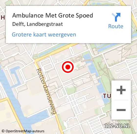 Locatie op kaart van de 112 melding: Ambulance Met Grote Spoed Naar Delft, Landbergstraat op 20 maart 2024 13:25