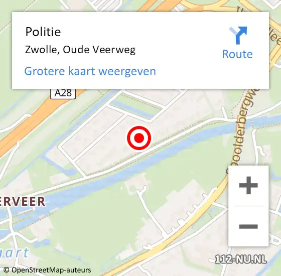 Locatie op kaart van de 112 melding: Politie Zwolle, Oude Veerweg op 20 maart 2024 13:53