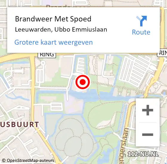 Locatie op kaart van de 112 melding: Brandweer Met Spoed Naar Leeuwarden, Ubbo Emmiuslaan op 20 maart 2024 14:06