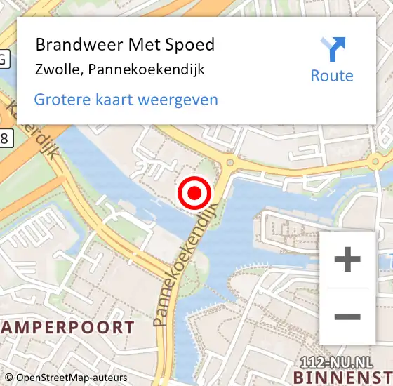 Locatie op kaart van de 112 melding: Brandweer Met Spoed Naar Zwolle, Pannekoekendijk op 20 maart 2024 14:51