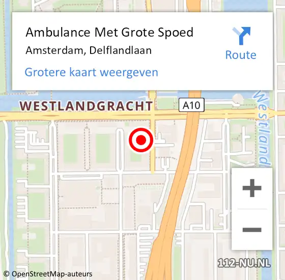 Locatie op kaart van de 112 melding: Ambulance Met Grote Spoed Naar Amsterdam, Delflandlaan op 20 maart 2024 15:04
