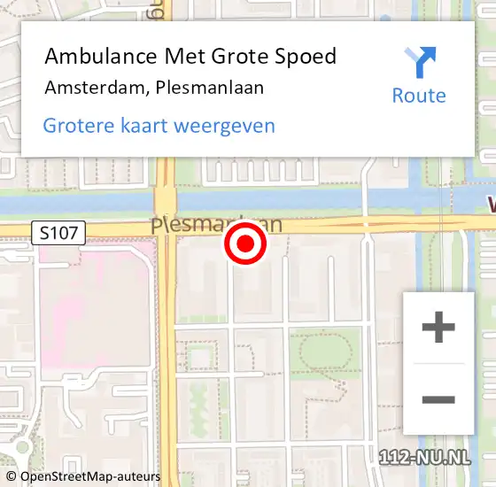 Locatie op kaart van de 112 melding: Ambulance Met Grote Spoed Naar Amsterdam, Plesmanlaan op 20 maart 2024 17:00