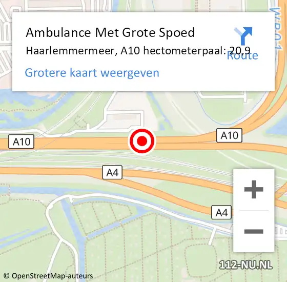 Locatie op kaart van de 112 melding: Ambulance Met Grote Spoed Naar Haarlemmermeer, A10 hectometerpaal: 20,9 op 20 maart 2024 17:17
