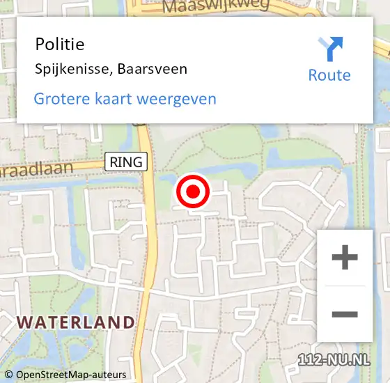 Locatie op kaart van de 112 melding: Politie Spijkenisse, Baarsveen op 20 maart 2024 17:35