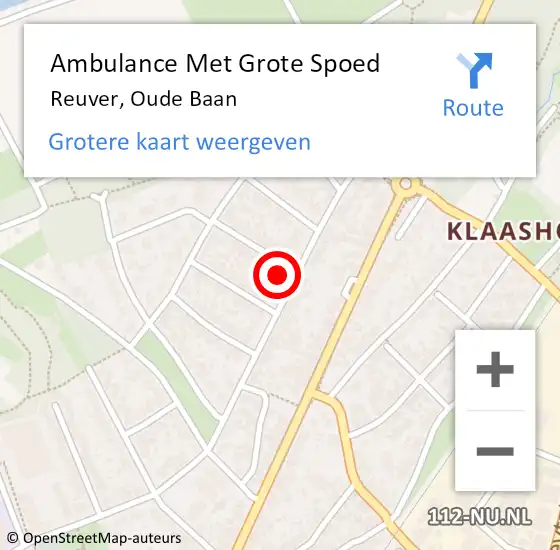 Locatie op kaart van de 112 melding: Ambulance Met Grote Spoed Naar Reuver, Oude Baan op 20 maart 2024 18:58