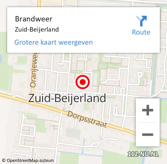 Locatie op kaart van de 112 melding: Brandweer Zuid-Beijerland op 20 maart 2024 19:29