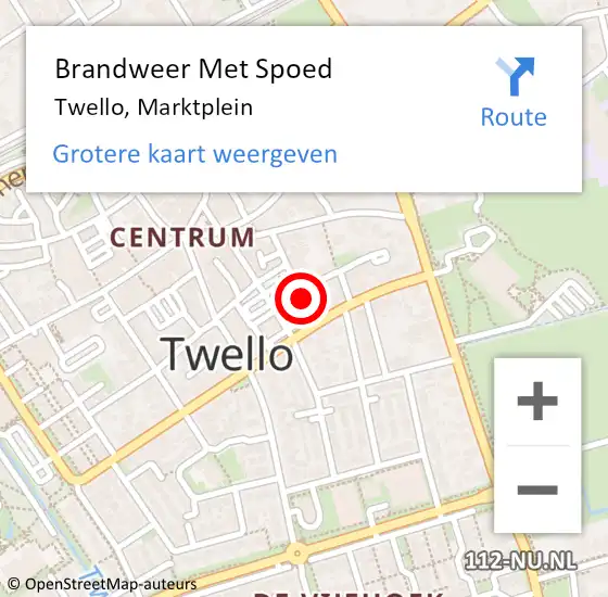 Locatie op kaart van de 112 melding: Brandweer Met Spoed Naar Twello, Marktplein op 20 maart 2024 20:39