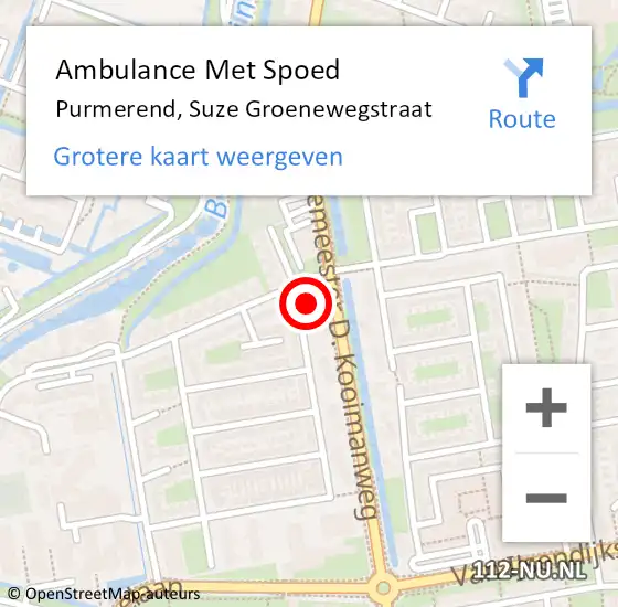 Locatie op kaart van de 112 melding: Ambulance Met Spoed Naar Purmerend, Suze Groenewegstraat op 20 maart 2024 22:07