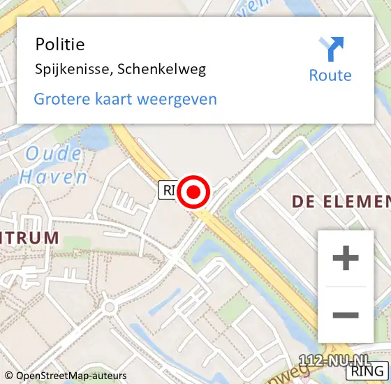 Locatie op kaart van de 112 melding: Politie Spijkenisse, Schenkelweg op 20 maart 2024 22:12