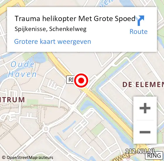 Locatie op kaart van de 112 melding: Trauma helikopter Met Grote Spoed Naar Spijkenisse, Schenkelweg op 20 maart 2024 22:15