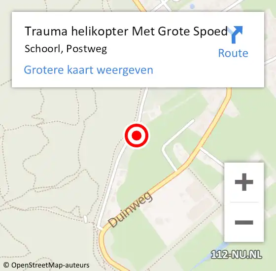 Locatie op kaart van de 112 melding: Trauma helikopter Met Grote Spoed Naar Schoorl, Postweg op 20 maart 2024 22:39