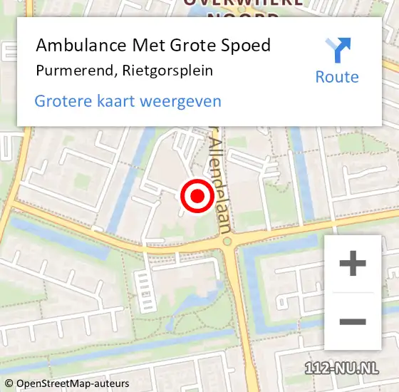 Locatie op kaart van de 112 melding: Ambulance Met Grote Spoed Naar Purmerend, Rietgorsplein op 20 maart 2024 22:40
