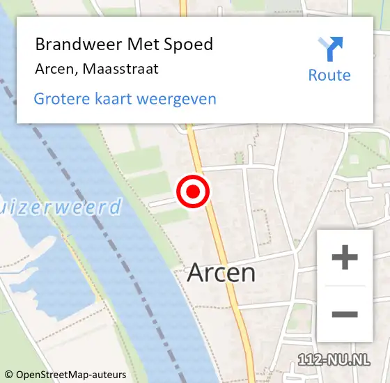 Locatie op kaart van de 112 melding: Brandweer Met Spoed Naar Arcen, Maasstraat op 20 maart 2024 23:07
