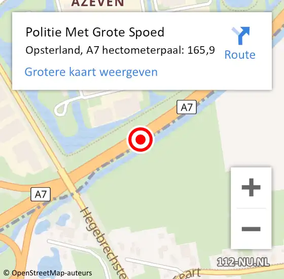 Locatie op kaart van de 112 melding: Politie Met Grote Spoed Naar Opsterland, A7 hectometerpaal: 165,9 op 20 maart 2024 23:08