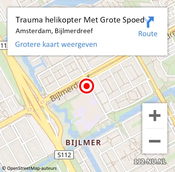 Locatie op kaart van de 112 melding: Trauma helikopter Met Grote Spoed Naar Amsterdam, Bijlmerdreef op 20 maart 2024 23:09