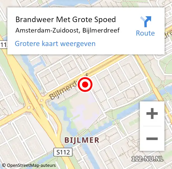 Locatie op kaart van de 112 melding: Brandweer Met Grote Spoed Naar Amsterdam, Bijlmerdreef op 20 maart 2024 23:12
