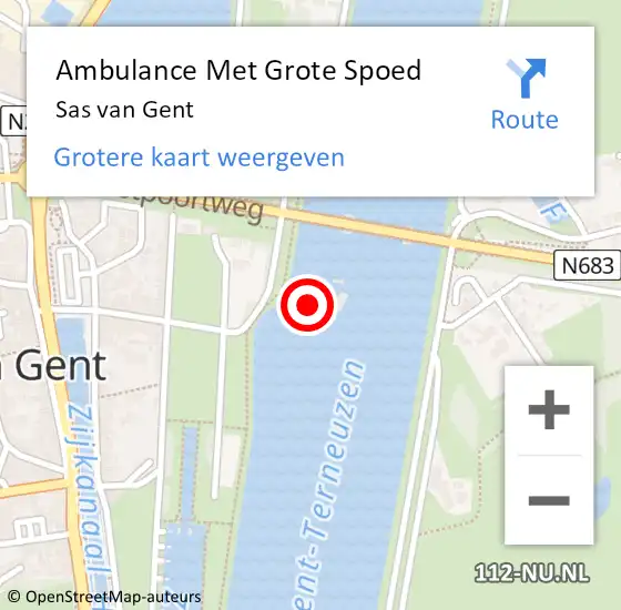 Locatie op kaart van de 112 melding: Ambulance Met Grote Spoed Naar Sas van Gent op 20 maart 2024 23:45