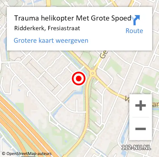 Locatie op kaart van de 112 melding: Trauma helikopter Met Grote Spoed Naar Ridderkerk, Fresiastraat op 21 maart 2024 01:57