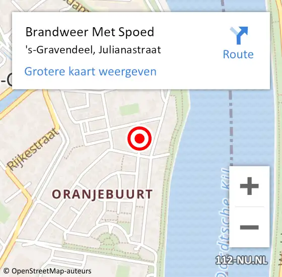 Locatie op kaart van de 112 melding: Brandweer Met Spoed Naar 's-Gravendeel, Julianastraat op 21 maart 2024 03:05