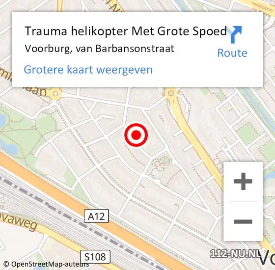 Locatie op kaart van de 112 melding: Trauma helikopter Met Grote Spoed Naar Voorburg, van Barbansonstraat op 21 maart 2024 03:24