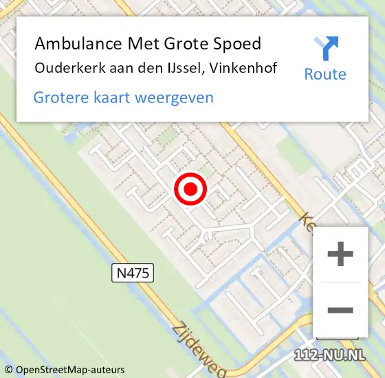 Locatie op kaart van de 112 melding: Ambulance Met Grote Spoed Naar Ouderkerk aan den IJssel, Vinkenhof op 21 maart 2024 07:40